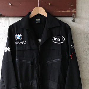 00s BMW Sauber F1 つなぎ 黒 S ロゴ刺繍 ツナギ オールインワン ジャンプスーツ メカニック 作業着 車 ガレージ intel dell puma 企業ロゴ