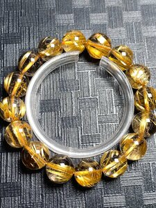 即決 0124b140 最高級！極美品★【黄金タイチンルチル】★ブレス 13.5-14.3mm（新品）