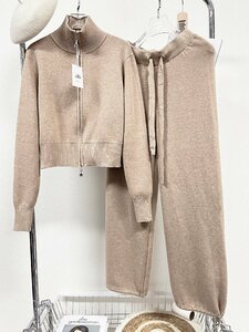 上品ヨーロッパ製※定価9万◆ブルガリア発※RISELIN 上下セット ミンク/カシミヤ混 ソフト 暖かい 快適 ジャケット パンツ レディース M/46