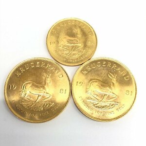 K22　南アフリカ共和国　クルーガーランド金貨　1oz　1/2oz　3枚まとめ　総重量84.8g【CDAJ7009】