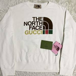 美品 グッチ ノースフェイス 【限定コラボ】 GUCCI THE NORTH FACE スウェット トレーナー トップス ビックロゴ ホワイト メンズ サイズS