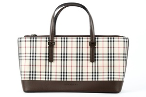 【超美品】BURBERRY バーバリー ノバチェック ハンド トートバッグ ブランド鞄 キャンバス×レザー レディース【LD17】