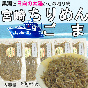 宮崎ちりめん ごま 80g×5袋　無添加・無着色 カルシュームがタップリ ゴマを増加した佃煮 おにぎりの具 ご飯のお供 送料無料　