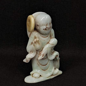 中国美術　時代物　天然翡翠　如意布袋仏像
