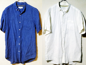 BEAMS ビームス 半袖リネンシャツ 青&白 Sサイズ 2枚セット