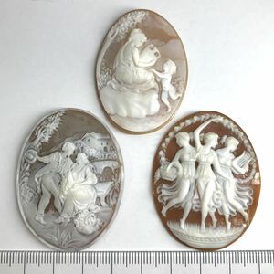 (シェルカメオ3点おまとめ24.5g)a 122.5ct 裸石 ジュエリー jewelry shell cameo 貴婦人 ブローチ 彫刻 作家物 i