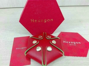 Steal Hexagon ヘキサゴン コインケース 小物入れ レザー ワインレッド 直径約8~9cm