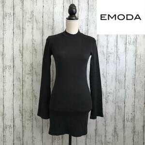 EMODA　エモダ　ハイネックリブミニワンピース　Fサイズ　ブラック　程よくボディラインをカバーする　S8-10　USED