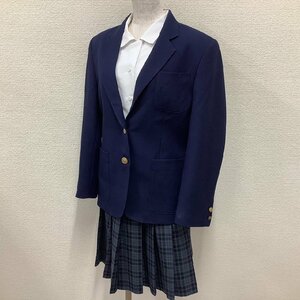 I72/Y(中古)東北方面 女子制服3点 /校名不明/M/L～LL/W73～79/ブレザー/ブラウス/スカート/チェック柄/青紺/冬服/中学/高校/学生服