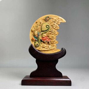 ◆古寳堂◆清 白材芯料保証 手彫 如意童子 極細工 古置物 古擺件 中国古美術 古美味 時代物 古董品