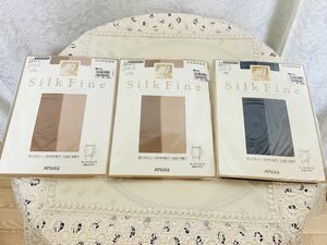 未使用 保管品☆ ATSUGI アツギ SilK Fine シルクファイン 絹ブレンド パンティストッキング JJ M 〜Ｌ(ゆったり) 3点セット