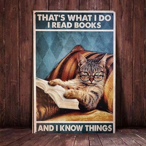 ブリキ看板　HANAKO　レトロ　猫の看板　T46　トラ猫　キジトラ　ウェルカムボード　読書　本屋さん　図書館　ブックカフェ　