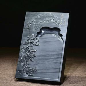 中国 佳品 歙硯 原石 水波紋《山河が美しい》（さ22x幅さ14x厚さ3.5cm）山水 天然 原石 佳品 收藏 書道 絵画 文房四寶 端硯 SY278