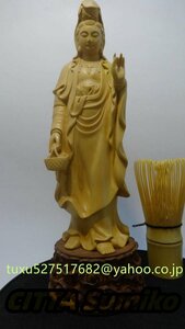 新作 美品 細密彫刻 仏教美術 観音菩薩 置物 立像 極細工 高さ23.5cm