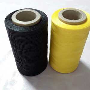 蝋引き糸 ロウ引き糸 黒色、黄色2個セット　ワックスコード 革 レザークラフト