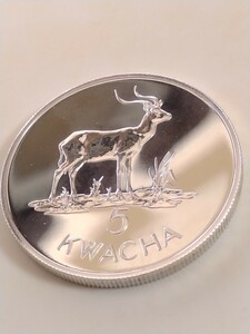 ザンビア 1979 ５クワチャ銀貨 Conservation−Kafue Lechwe