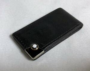 正規美品 限定 モンブラン MONTBLANC レザーマネークリップ黒 財布 男女兼用 カボション装飾×ホワイトスター 約6.5×3.2cm 札入れ メンズ