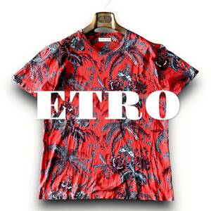 C17 美品 極上フラワー！定価4万 Mサイズ『エトロ ETRO』 イタリアンコットン 半袖 Tシャツ カットソー 花柄 ボタニカルデザイン レッド 赤
