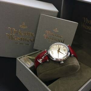 3742-60【 Vivienne Westwood 】 ヴィヴィアンウエストウッド QZ VV108WHRD チャーム付 石付 ラウンド シルバー文字盤 レディース腕時計