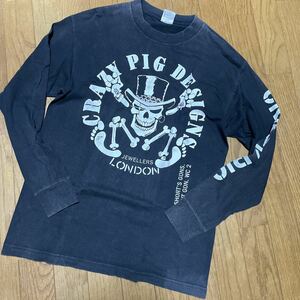 クレイジーピッグ CRAZY PIG DESIGNS 長袖Tシャツ Mサイズ ブラック ロンT ビンテージ 古着