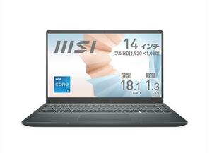 ①未開封 薄型・軽量ビジネスノートPC MSI 14インチ Core i5-1155G7 /メモリ8GB / SSD 512GB /Windows 11 Home MODERN-14-B11MOU-898JP 