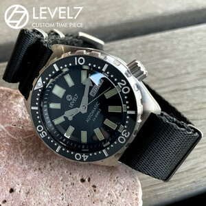 日本製 ハンドメイドの腕時計 20気圧防水 自動巻き SEIKO NH36 サファイアダブルドーム風防 強化ナイロンNATO 腕時計 LEVEL7