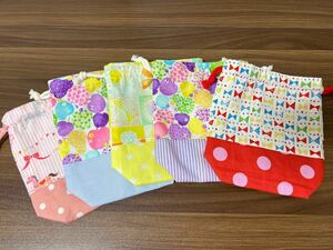 ●ハンドメイド●リボン＊ちょうちょ＊りんご＊ユニコーン　コップ袋＊巾着袋　5枚組　女の子