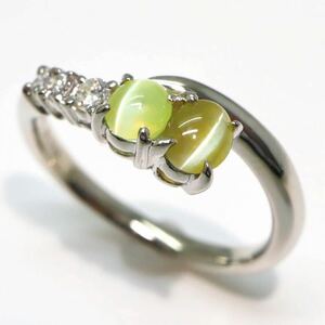 良品!!＊Pt900 天然ダイヤモンド/天然クリソベリルキャッツアイリング＊b 約45g 約12.0号 chrysoberyl diamond ring jewelry EB5/EB