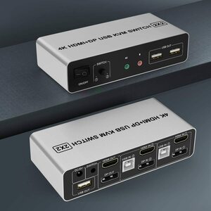 2ポートHDMI + DisplayPort デュアルモニター kvmスイッチ