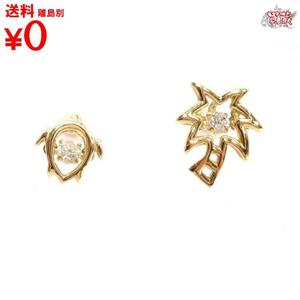 買蔵 ダイヤモンド ピアス 0.1ct K18 イエローゴールド YG 亀 ヤシの木