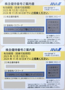 送料無料【未使用】全日空 ANA★株主優待券 株主割引券★2024年11月30日まで★2枚セット★コード通知可