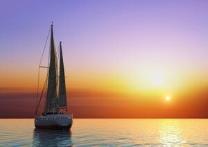 帆船 ヨット 夕陽 パープルサンセット クリッパー 航海 海 絵画風 壁紙ポスター 特大 A1版 830×585mm はがせるシール式 021A1