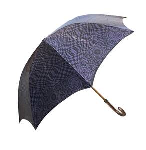 (志木)GIANNI VERSACE/ジャンニヴェルサーチ 総柄 長傘 雨傘 手開き 紫×黒 パープル×ブラック 全長:約93cm 雨具 レイングッズ アンブレラ