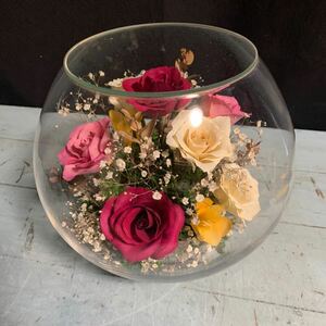 プリザーブドフラワー ブリザードフラワー ドライフラワー ガラスドーム 薔薇 バラ 置物 インテリア 飾り オブジェ クリスタルガラス(9516)