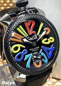 新品 GaGa MILANO ガガミラノ 腕時計 正規品 マヌアーレ 48MM 手巻き 日常生活防水 スモールセコンド バックスケルトン レザー ブラック