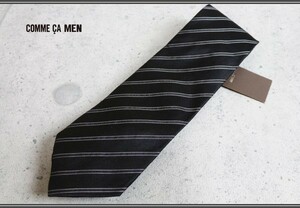 新品 コムサメン 日本製 レジメンタル シルク ネクタイ 黒/定価1万円/COMME CA MEN/ブラック