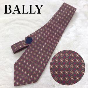 美品 BALLY ネクタイ グレー 茶色 赤 総柄 マルチカラー シルク バリー