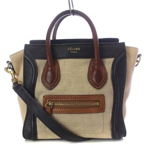 セリーヌ CELINE ラゲージ ナノ ショッパー ハンドバッグ ショルダーバッグ 2way 斜め掛け キャンバス ベージュ 黒 茶色 168242HJN 02VG