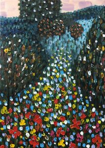 油絵 抽象画『けしの野 Poppy Field*クリムト模写』肉筆１点物 リビング インテリア おしゃれ B1-【Z】チ12