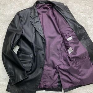 極美品 希少 Paul smith ポールスミス テーラードジャケット カウレザー 牛革 黒 ブラック 紫 パープル メンズ