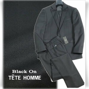 新品1円～★定価4.9万 Black On TETE HOMME テットオム ウール毛 シングル二つボタンスーツ 98AB6 ノータック ブラック 黒 ◆1308◆