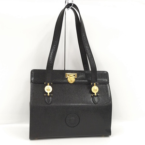 【中古】VERSACE サンバースト トートバッグ レザー ブラック