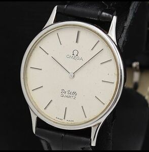 オメガ 稼動 オメガ デビル 1365 QZ シルバー文字盤 レザーベルト メンズ腕時計