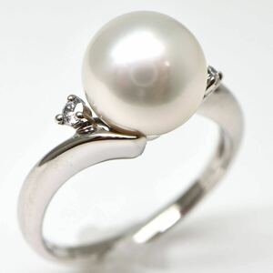 8.5mm珠!!◆Pt900 天然ダイヤモンド/アコヤ本真珠リング◆A 約4.8g 約12号 0.05ct diamond パール pearl ring指輪 jewelry EA8/EB0