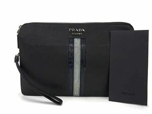 1円 ■美品■ PRADA プラダ 2VF056 サフィアーノレザー×レザー クラッチバッグ セカンドバッグ メンズ ブラック系 BG7831