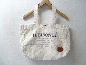 ◆IL BISONTE イルビゾンテ レザーパッチ キャンバス トートバッグ ベージュ シミあり