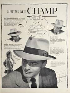 稀少！1948年代チャンプ・ハット広告/Champ Hats/紳士帽子/男性ファッション/18