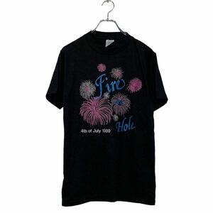 MILLER プリント Tシャツ ウィメンズ M ブラック ピンク 水色 ミラー USA 花火 HOLE コットン MIX 古着卸 アメリカ仕入 a508-5090