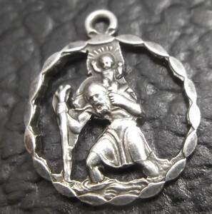 英国ビンテージ フォブ ネックレスペンダント チャーム メダル シルバー セントクリストファー SAINT CHRISTOPHER 旅行交通安全 お守り 銀 