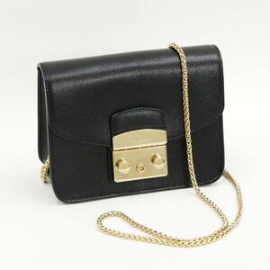 FURLA　フルラ　メトロポリス　ミニクロスボディ　チェーンショルダーバッグ　851168　カーフ　黒